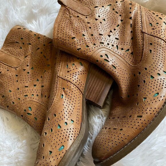 Reba Cowboy Boots Size 7 Leather Western Coastal Cowgirl Cutout Teal Underlay - Picture 2 of 12